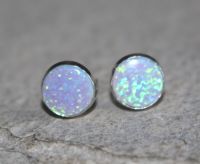 Opal synth. t�rkis - Rund - Cabochon - 8mm - Silber - Ohrstecker