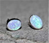 Opal synth. t�rkis - Oval - Cabochon - 8mm - Silber - Ohrstecker