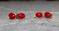 Koralle - Oval - Cabochon - 8mm - Silber - Ohrstecker - 1 Paar