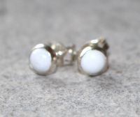 Magnesit - Rund - Cabochon - 5-6mm - Silber - Ohrstecker
