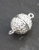 Schlie�e Magnet - Sterling Silber - rund 10mm - Zirkonia - 3 St
