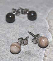 Versteinertes Holz - Ohrstecker - Kugel - 6mm - Silber - 1 Paar