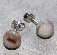 Versteinertes Holz - Ohrstecker - Kugel - 8mm - Silber - 1 Paar