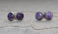 Charoit - Rund - Cabochon - 8mm - Silber - Ohrstecker -1 Paar