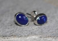 Azurit-Malachit - Oval - Cabochon - 8mm - Silber - Ohrstecker -