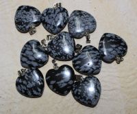 Schneeflocken Obsidian - Herz mit �se - Anh�nger -  10 St�ck