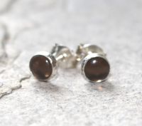 Rauchquarz - Rund - Cabochon - 5-6mm - Silber - Ohrstecker