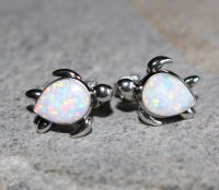 Opal synth. weiss - Tropfen - Schildkr�te - Silber - Ohrstecker