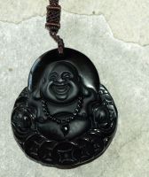 Obsidian - Buddha - Anh�nger mit Bohrung und Band - 1 St�ck