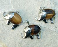 Tigerauge - Anh�nger - Elefant mit Fassung - 3 St�ck