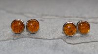Bernstein - Rund - Cabochon - 8mm - Silber - Ohrstecker -1 Paar