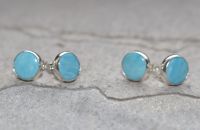 Larimar - Rund - Cabochon - 8mm - Silber - Ohrstecker -1 Paar