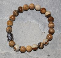 Landschaftsjaspis - Kugel - 8mm - Buddha - Armband Elastik - 1 S