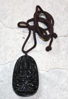 Obsidian - Buddha - Anh�nger mit Bohrung und Band - 1 St�ck