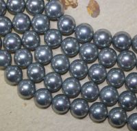 MuschelkernPerle - Rund - grau - 14mm - Kettenstrang