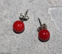 Koralle - Kugel - 7mm - Ohrstecker - Silber - 1 Paar