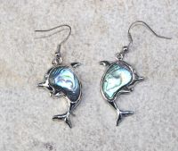 Paua Muschel - Ohrh�nger - Delfin - Metall - 50mm - 1 Paar