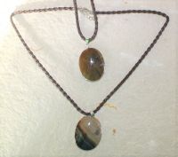 Versteinertes Holz - Anh�nger Oval - Lederband Kette - 45cm