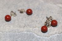 Jaspis rot - Kugel - 6mm - Ohrstecker - Silber - 2 Paar