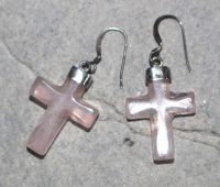 Rosaquarz - Kreuz - 30mm - Ohrh�nger - Silber - 1 Paar