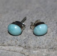 Larimar - Oval - Cabochon - 8mm - Silber - Ohrstecker - 1 Paar