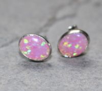 Opal synth. pink - Oval - Cabochon - 8mm - Silber - Ohrstecker