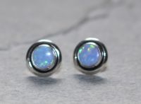 Opal synth. t�rkis - Rund - Cabochon - 9mm - Silber - Ohrstecker