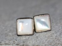 Perlmutt - Eckig - Cabochon - 8mm - Silber - Ohrstecker - 1 Paar