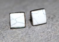 Magnesit - Eckig - Cabochon - 8mm - Silber - Ohrstecker - 1 Paar