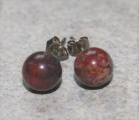 Brekzien Jaspis - Kugel - 8mm - Ohrstecker - Silber - 2 Paar