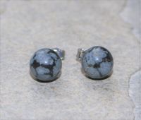 Schneeflocken Obsidian - Kugel - 8mm - Ohrstecker - Silber - 2 P