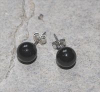 Obsidian - Kugel - 8mm - Ohrstecker - Silber - 2 Paar