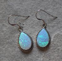 Opal synth. t�rkis - Tropfen - 32mm - Silber - Ohrringe