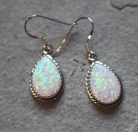 Opal synth. weiss - Tropfen - 32mm - Silber - Ohrringe