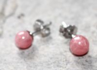 Rhodochrosit - Kugel - 6mm - Ohrstecker - Silber - 1 Paar