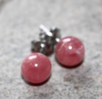 Rhodochrosit - Kugel - 8mm - Ohrstecker - Silber - 1 Paar