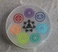 Selenit - Scheibe - Chakra Buddha - 10cm - 1 St�ck