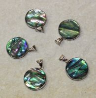 Paua Muschel - Anh�nger - Metall - Rund - 30mm - 5 St�ck
