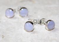 Chalcedon - Rund - Cabochon - 8mm - Silber - Ohrstecker - 1 Paar