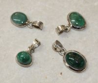 Smaragd - Anh�nger - Cabochon Silber Fassung - 20-25mm - 2 St
