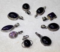 Amethyst  - Anh�nger - Cabochon Silber Fassung - 28-40mm - 2 St